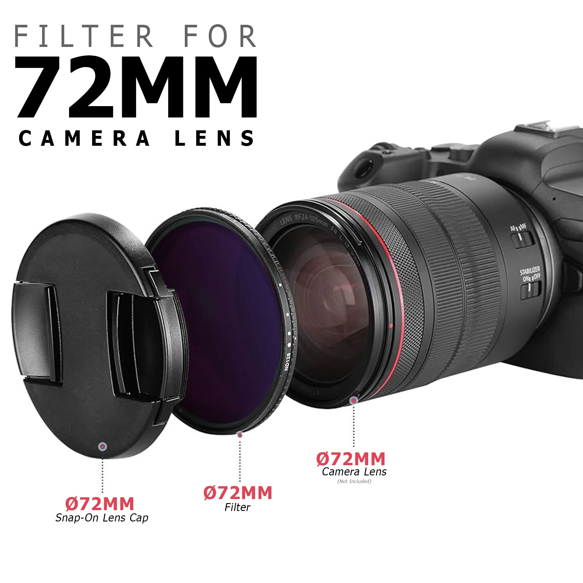 72mm ND 3pc filter kit ND2 ND4 ND8 + 72MM +1 +2 +4 +10 Close Up Macro Diopter Filter Set for 72mm Thread Lenses + 72mm Filter Kit + Lens Cap Holder + 72mm Lens Hood + Lens Cleaning Pen + Dust Blower + 72mm Snap On Lens Cap Front Dust Cover + Cleaning Kit - Image 6