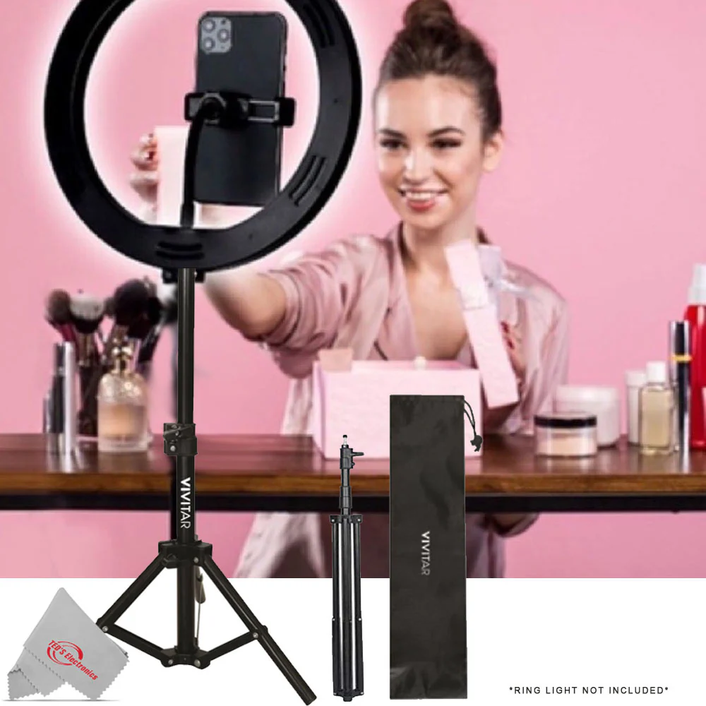 Vidpro LED-330X Varicolor Studio Video Lighting Kit with Built-in Barn Doors & Diffuser Includes Li-ion Battery & Charger, AC Adapter, Adjustable Shoe Mount + Vivitar Tabletop 27" Adjustable Height Multipurpose Light Stand Solid Locking System with Carryi - Image 4