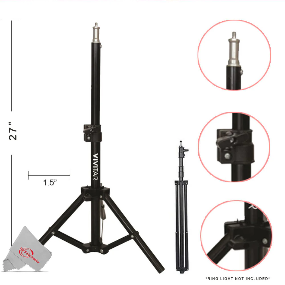 Vidpro LED-330X Varicolor Studio Video Lighting Kit with Built-in Barn Doors & Diffuser Includes Li-ion Battery & Charger, AC Adapter, Adjustable Shoe Mount + Vivitar Tabletop 27" Adjustable Height Multipurpose Light Stand Solid Locking System with Carryi - Image 9