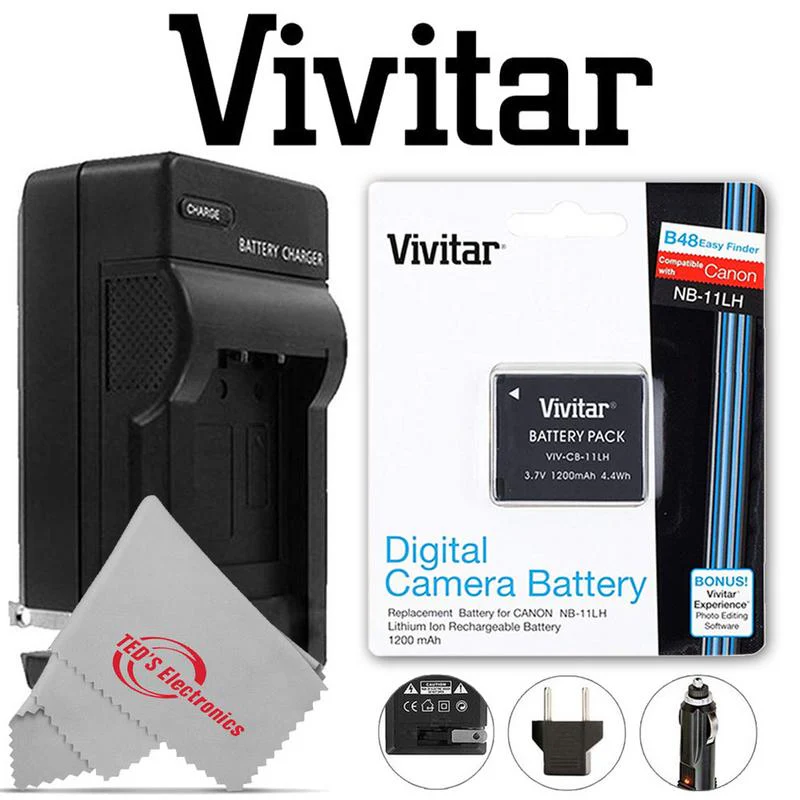 Vivitar VIV-CB-11LH Li-On Rechargeable Battery for Canon NB-11LH + Vivitar Battery Charger for Canon NB-11L/NB-11LH