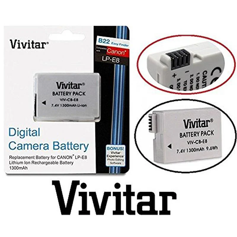 Vivitar VIV-CB-E8 Replacement Battery for LP E8 for Canon Rebel T2i T3i T4i T5i Kiss X5 EOS 550D 650D US - Image 2