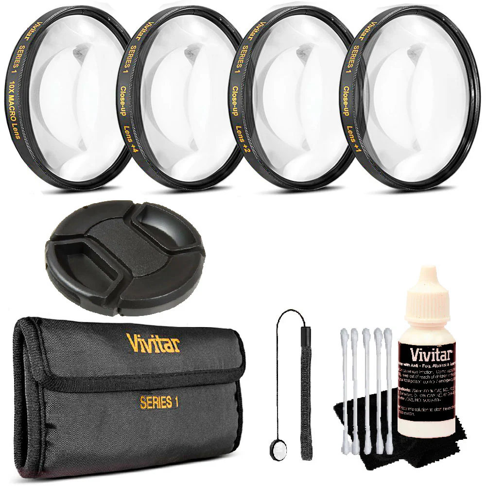 Vivitar 72mm Professional Close Up +1 +2 +4 & +10 Macro Close Up Kit + Lens Cap + Lens Cap Holder + 3 Piece Cleaning Kit for All 72mm Lenses
