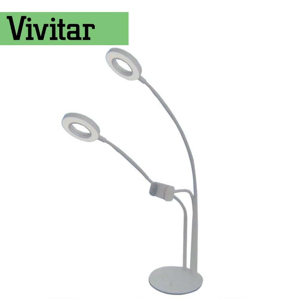 Vivitar PC102 White 3 In 1 Desktop Stand with 2 Ring Lights & Phone Cradle Vlog Podcast Stream Make-Up Essentials (2 Pieces) - Image 3