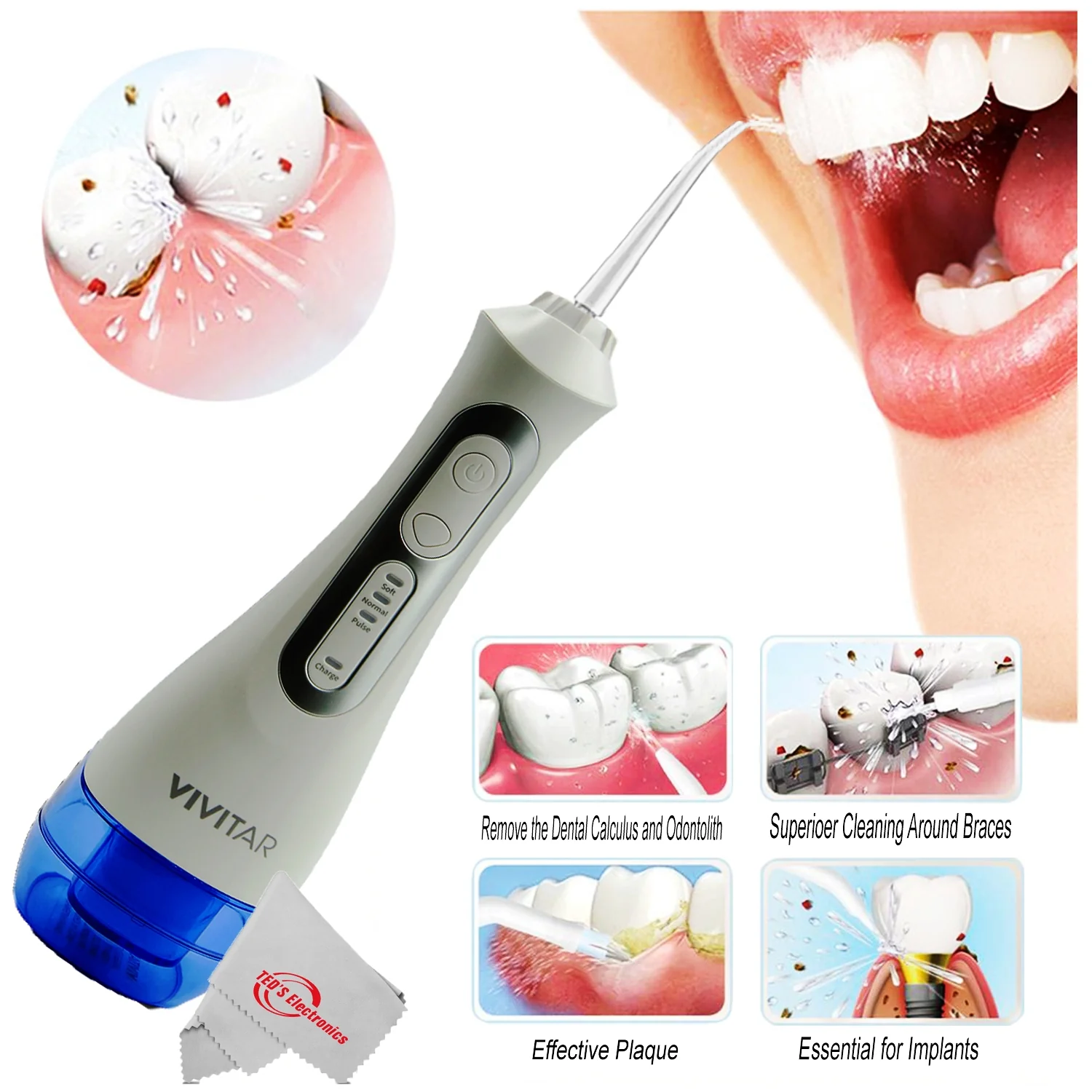 2x Vivitar Cordless & Rechargeable 360° Water Flosser 3 Modes and Memory Function with Heads - Image 5