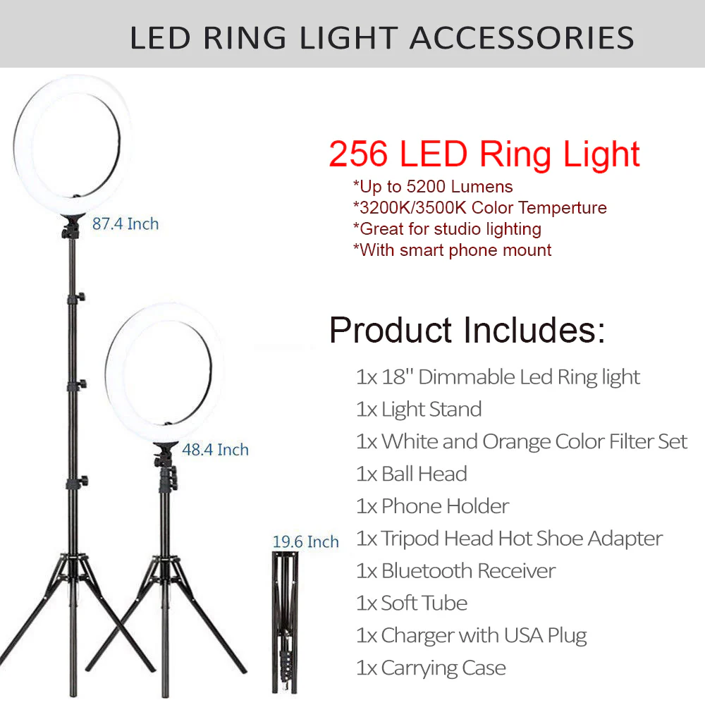 Vivitar 18-inch Outer Dimmable SMD LED Ring Light Lighting Kit with Color Filters - Image 7
