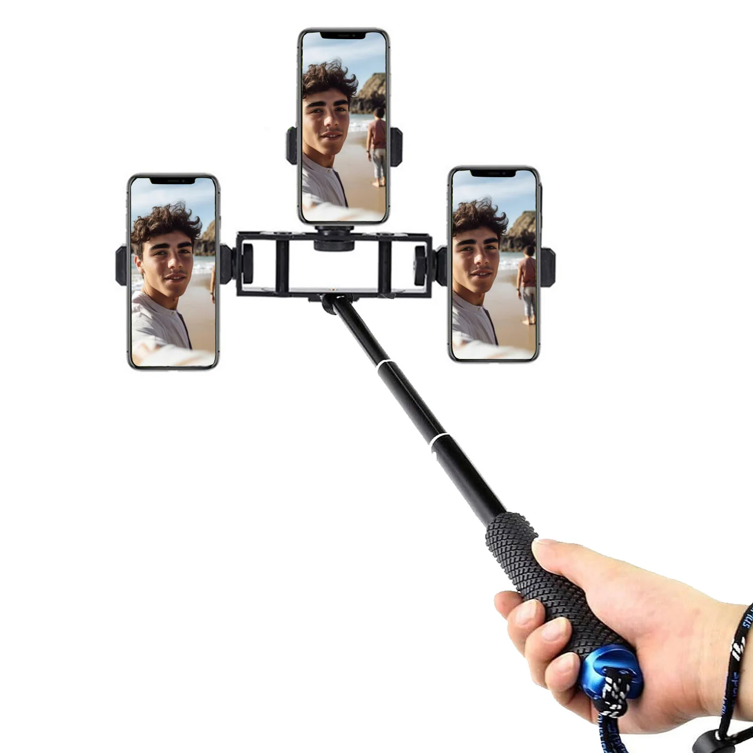Triple Smartphone Mount Adapter for Tripods Monopods Selfie Sticks + Streaming Essentials Selfie Tripod Selfie Stick for Smartphones Cameras and GoPro - Image 6