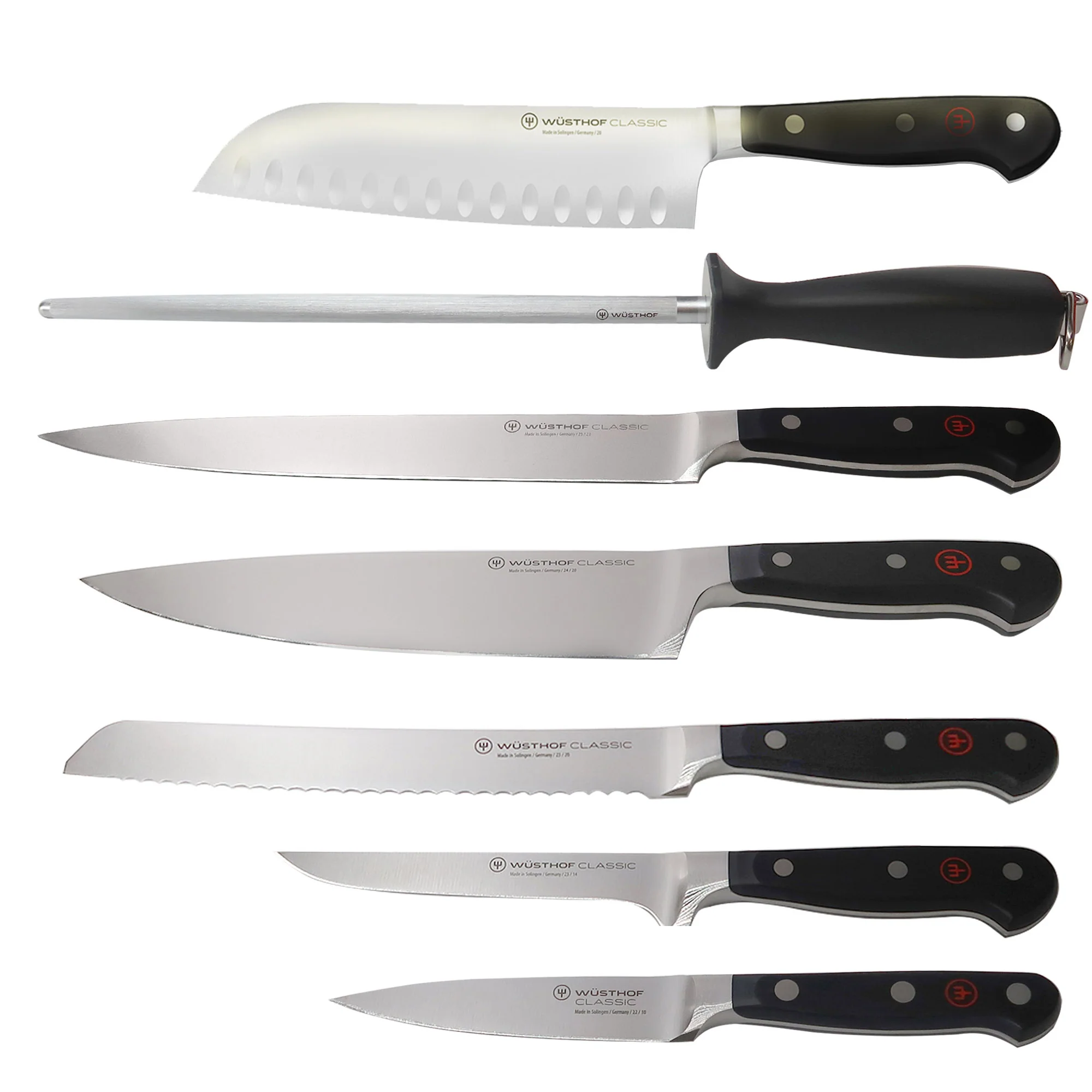 Wusthof 1120160602 Classic Six Piece Cook's Set 6, Black + Wusthof Classic 7" Hollow Edge Santoku Kitchen Knife