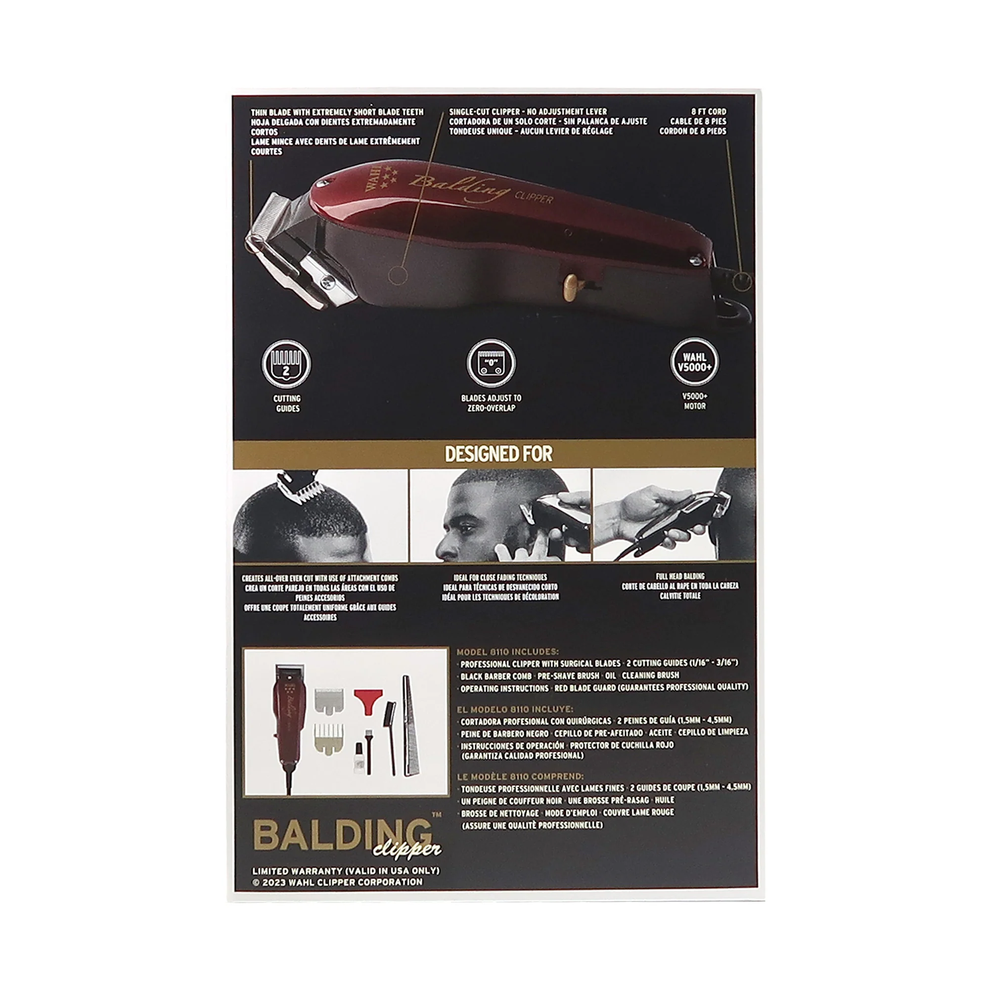 Wahl 5-Star Series Rechargeable Shaver/Shaper #8061-100 with Wahl 5-Star Balding Clipper #8110 and Neck Duster + Flat Top Comb - Image 4