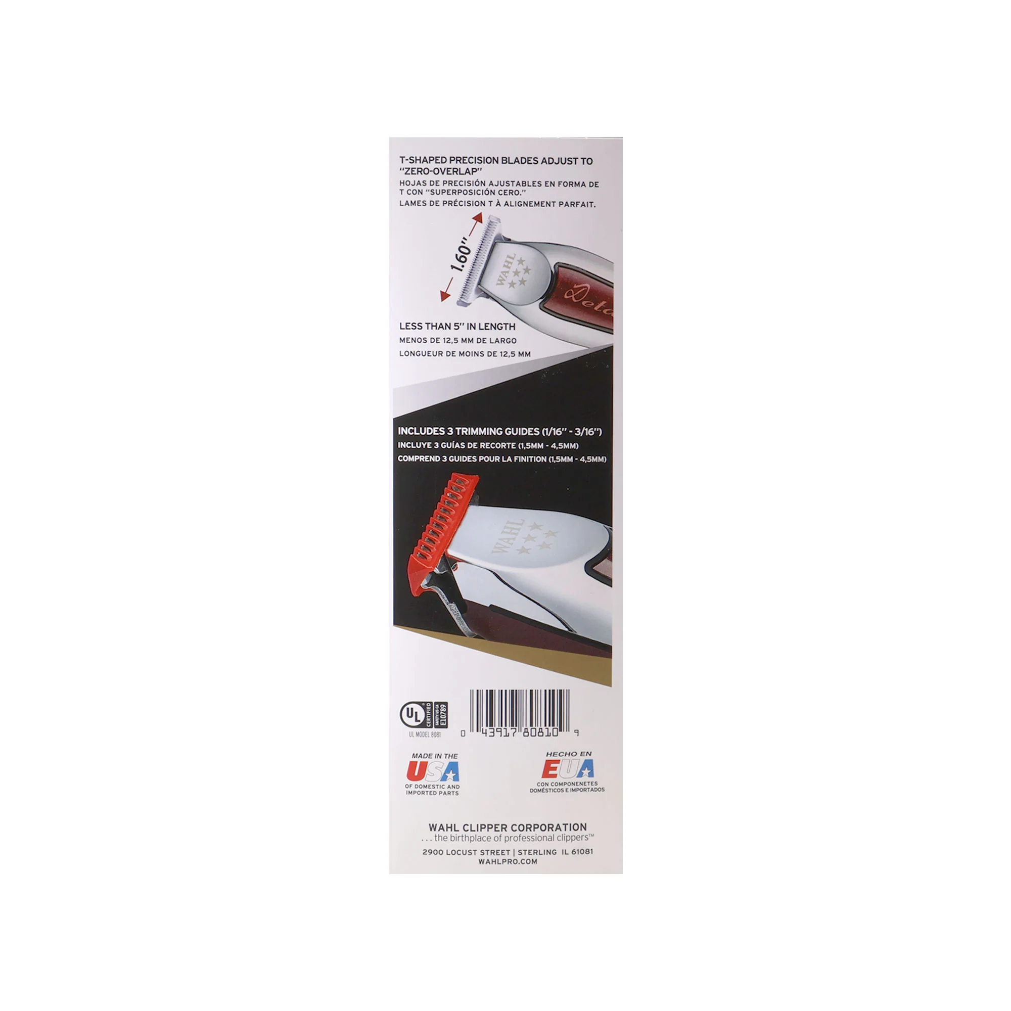 Wahl Profesional 5 Star Series Detailer Trimmer 8081 with Wahl Flat Top Comb White - Image 5