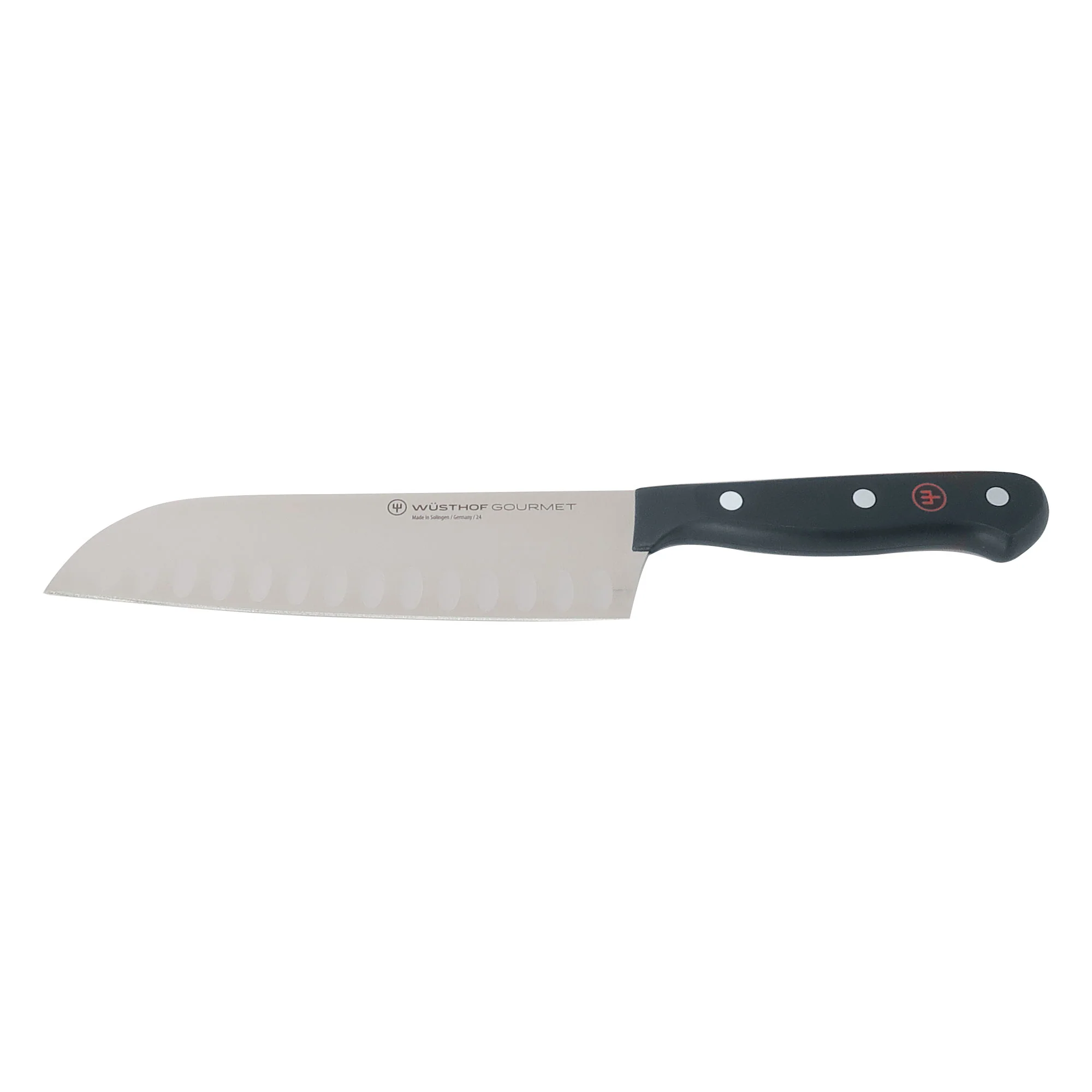 Wusthof Classic 9" Bread Knife, Silver + Wusthof Gourmet 7" Hollow Edge Santoku Knife, Black - Image 3