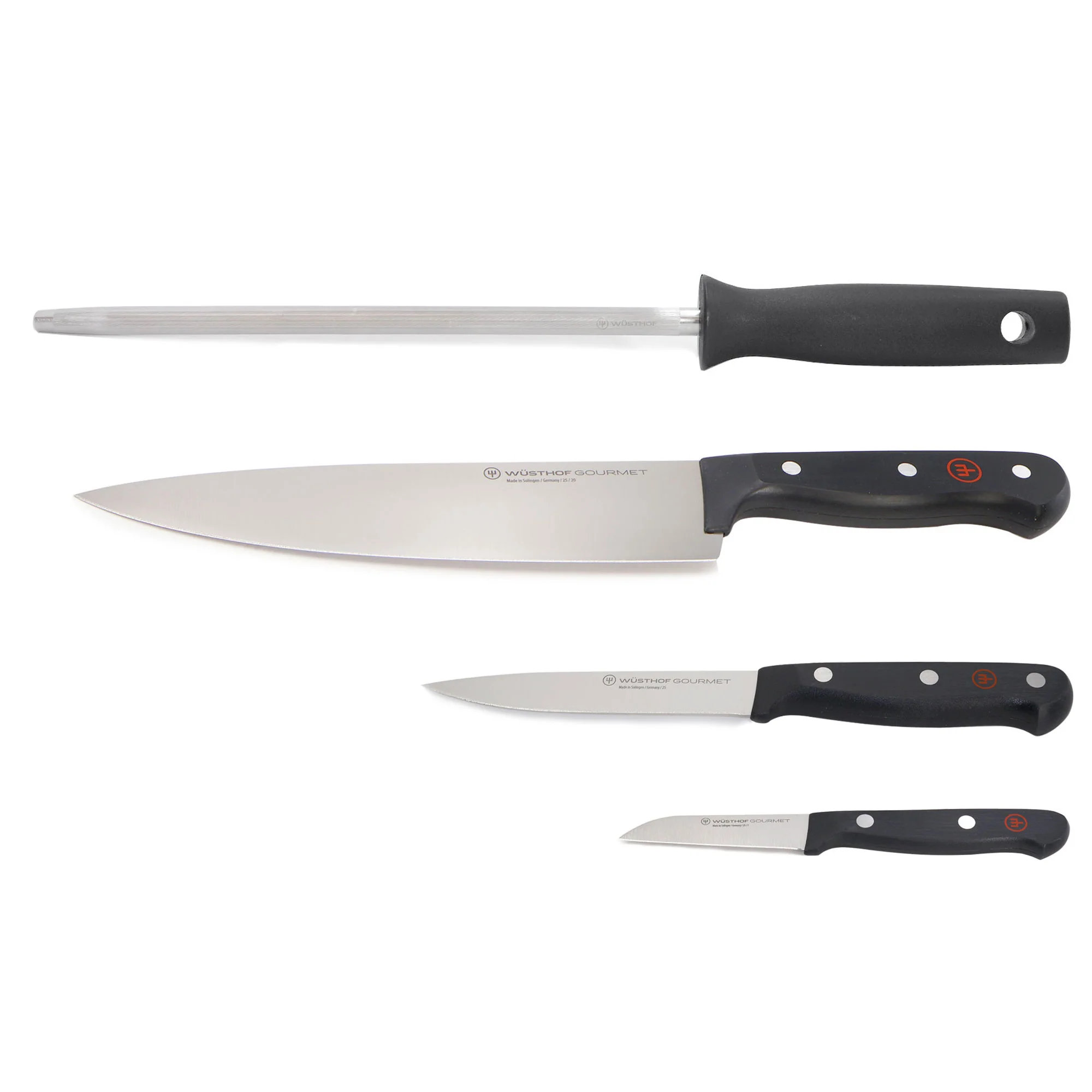 Wusthof Gourmet 4-Piece Chef's Knife Set - Includes 8" Chef's Knife, 2.75" Paring Knife, 4.5" Utility Knife, Honing Steel + Gourmet 6 1/2” Slotted Fish Spatula - Image 2