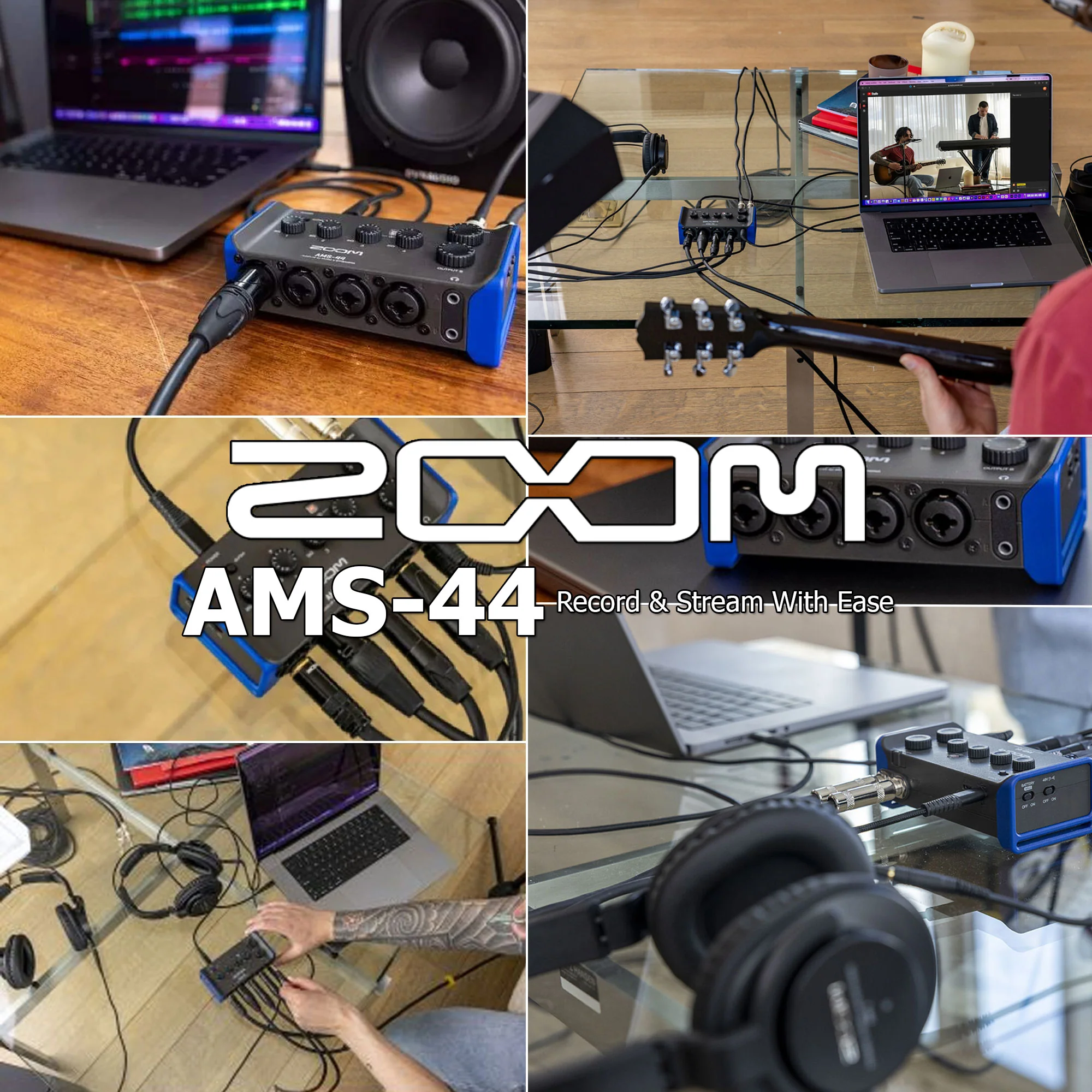Zoom AMS-44 4x4 USB Audio Interface for Music and Streaming with Samson SR350 Over-Ear Stereo Headphone and Pig Hog 8mm XLR Microphone Cable and Pig Hog Headphone Extension Cable - Image 2