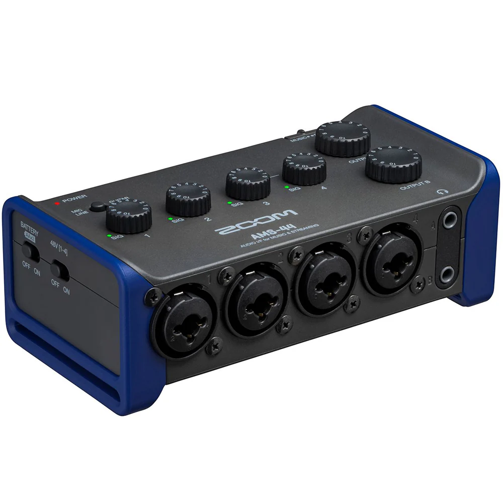 Zoom AMS-44 4x4 USB Audio Interface for Music and Streaming with Samson SR350 Over-Ear Stereo Headphone and Pig Hog 8mm XLR Microphone Cable and Pig Hog Headphone Extension Cable - Image 4