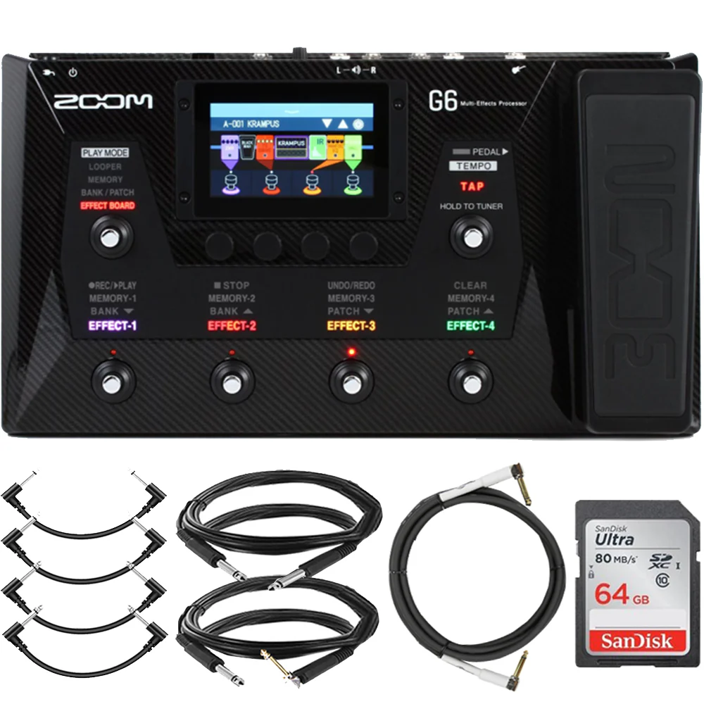 Zoom Multi-Effects Processor Pedal for Guitarists with Pig Hog Instrument Cables