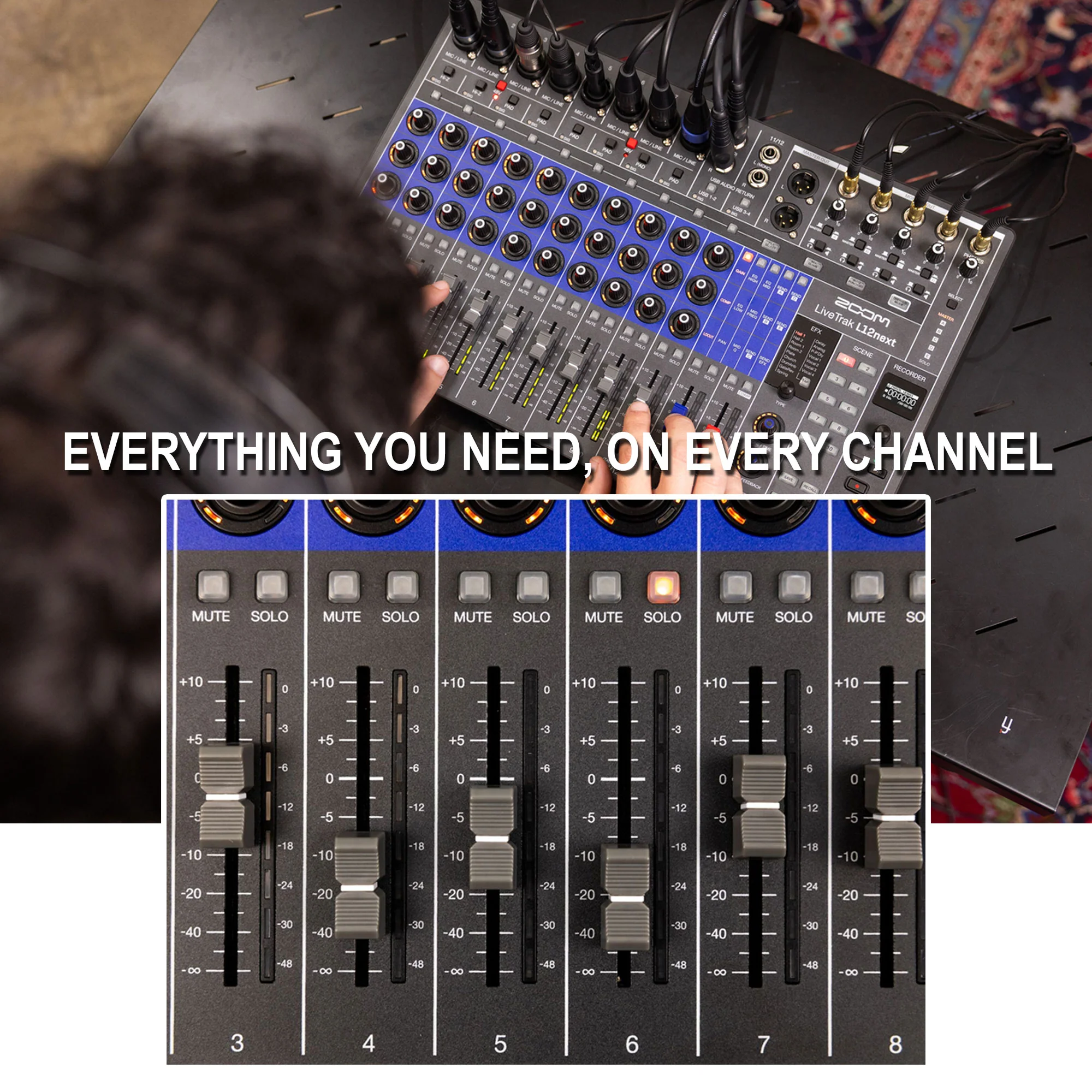 Zoom LiveTrak L12next Digital Mixer / Recorder with 3x Zoom ZDM-1 Podcast Mic Pack Accessory Kit and 64GB microSDXC Card - Image 4