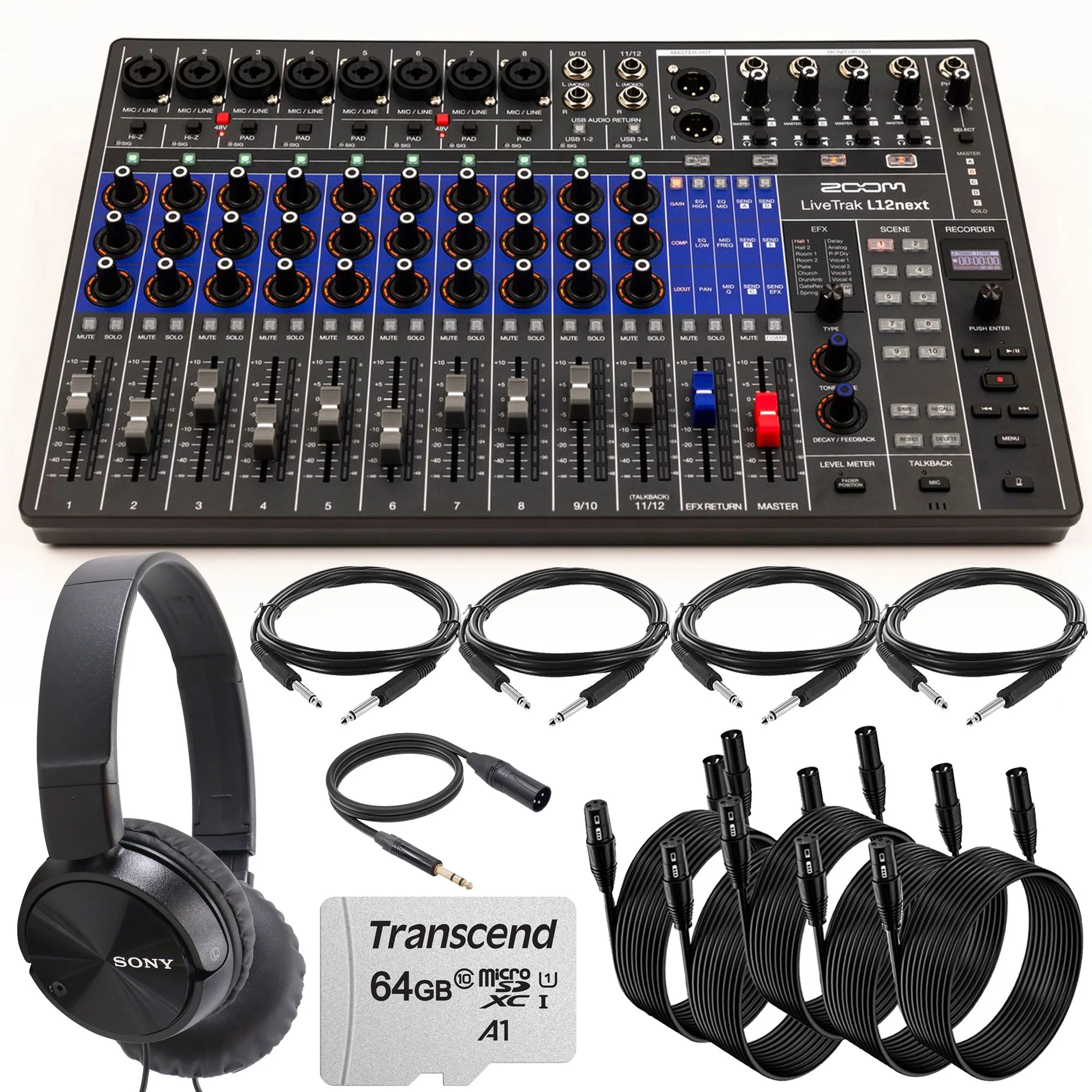 Zoom LiveTrak L12next Digital Mixer / Recorder with Recording Essentials Bundle