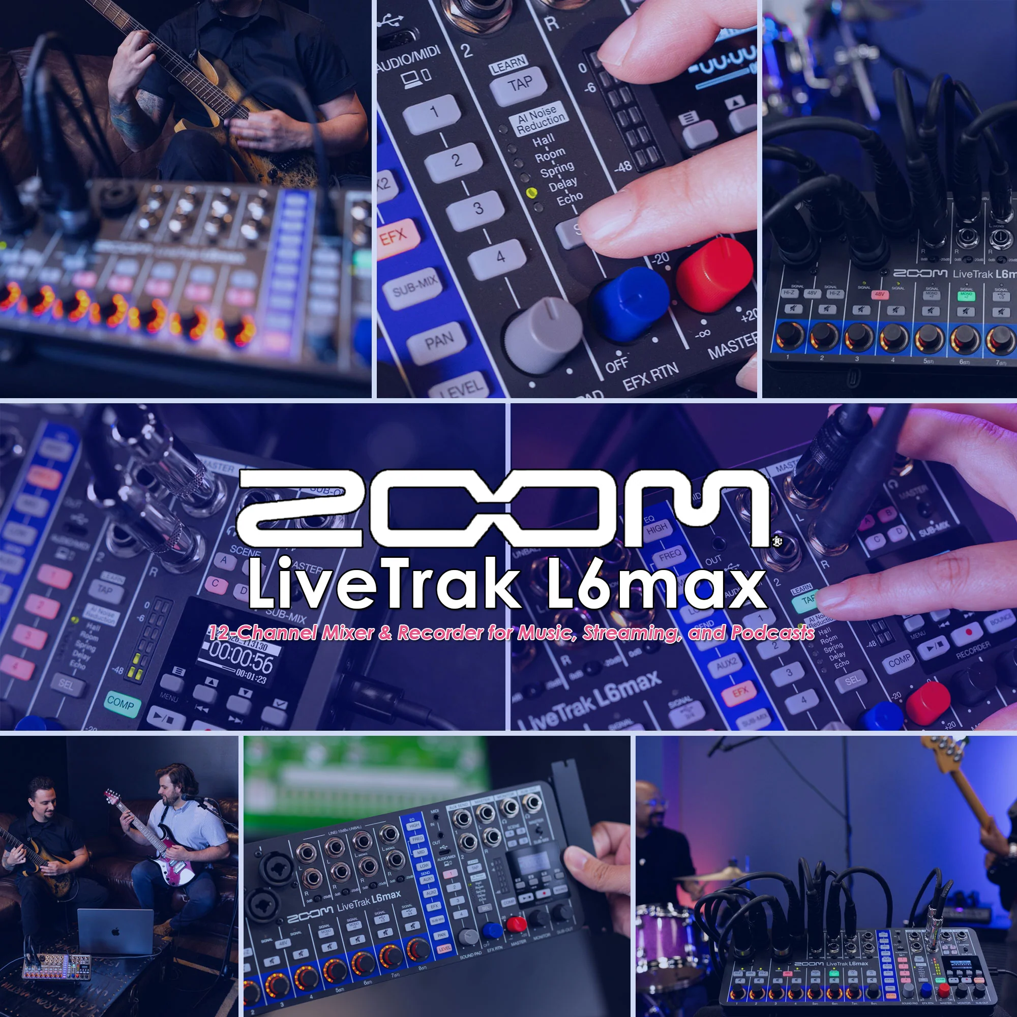 Zoom LiveTrak L6max Portable 12-Channel Mixer and Recorder + Sony MDR-7506 Sound Monitor Headphones (Black) - Image 2