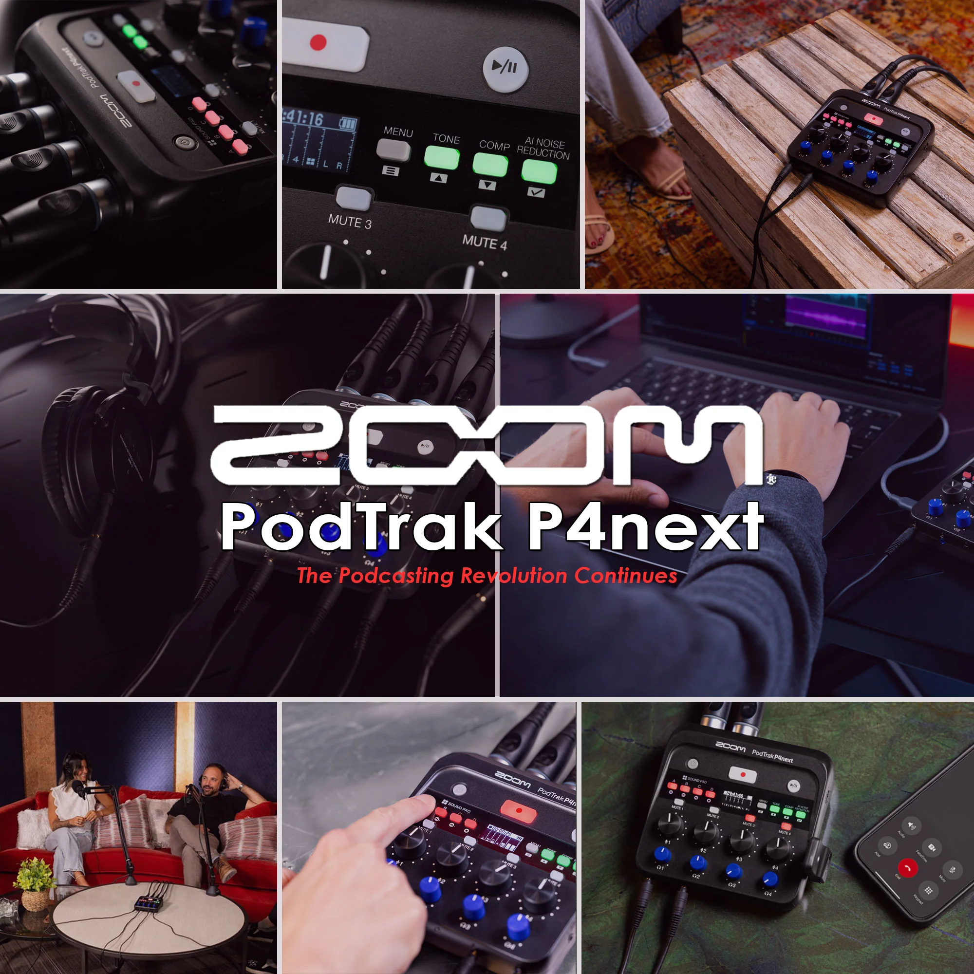 Zoom PodTrak P4next Portable Multitrack Podcast Recorder + 3x Zoom ZDM-1 Podcast Mic Pack Accessory Bundle + 256GB Ultra MicroSDXC Memory Card + Professional Cleaning Kit - Image 2