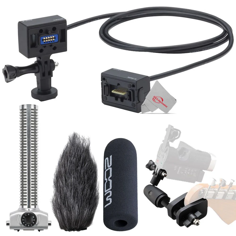 Zoom ECM-6 19.7' Extension Cable with Action Camera Mount + Zoom GHM-1 Guitar Headstock Mount + Zoom SGH-6 Shotgun Microphone Capsule + ZOOM WSS-6 Windscreen For SGH-6 and SSH-6 Shotgun Mic Capsules