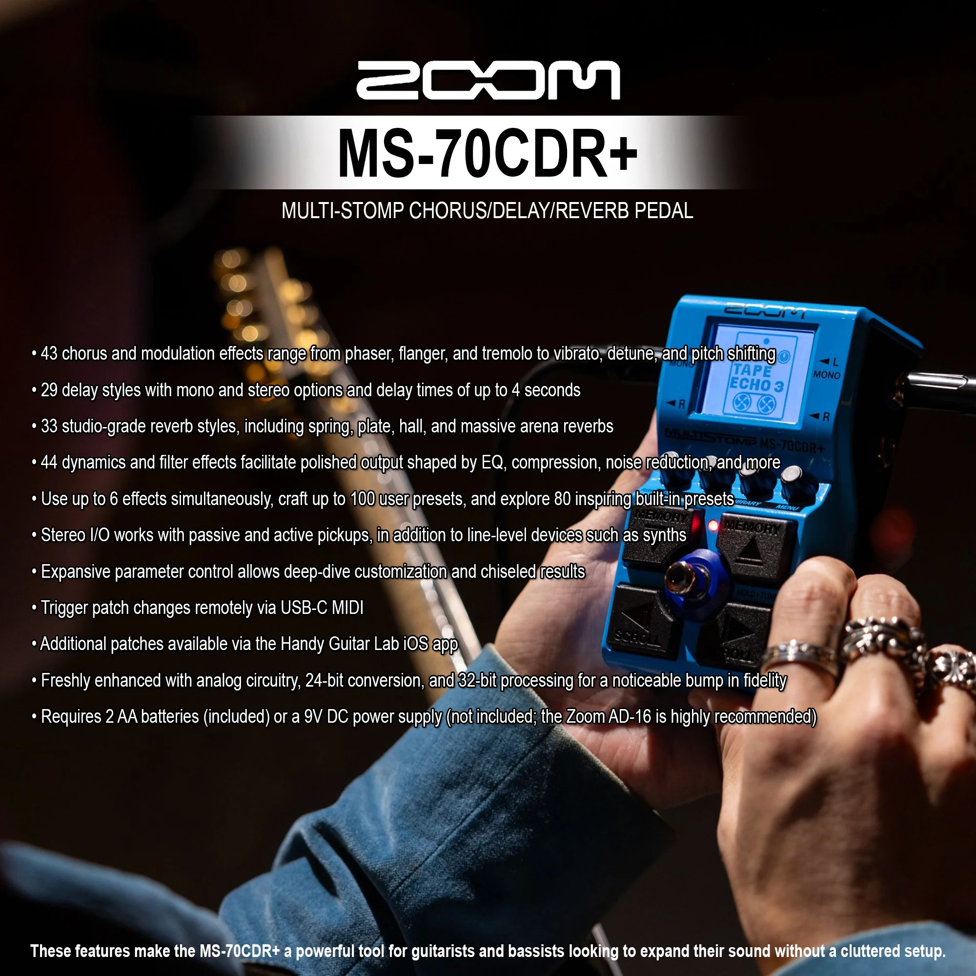 Zoom MS-70CDR+ MultiStomp Guitar Effects Pedal for Chorus, Delays & Reverbs with Over 140 Effects - Image 10